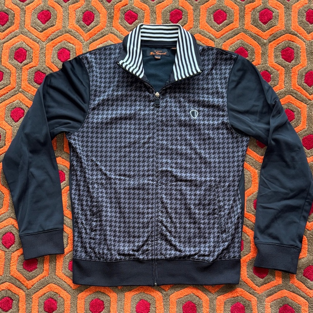 MAKE OFFER! Ben Sherman Black & Gray Houndstooth Track Jacket Sweater Men's Med.